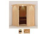 Sauna KARIBU "Nanna", beige (naturbelassen), ohne Ofen, (ohne Ofen), Saunen, Sauna, ohne Ofen