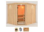 Sauna KARIBU "Marit", beige (naturbelassen), Saunaofen, integrierte Steuerung, 9 kW, Saunen, Sauna, Ofen 9 kW integr. Strg