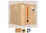 Sauna KARIBU "Solida", beige (naturbelassen), Saunaofen, externe Steuerung, 9 kW, Saunen, Sauna, Ofen 9 KW externe Strg easy