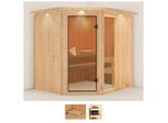 Sauna KARIBU "Frigga 2", beige (naturbelassen), ohne Ofen, (ohne Ofen), Saunen, Sauna, ohne Ofen