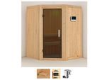 Sauna KARIBU "Nanna", beige (naturbelassen), Bio-Kombiofen, externe Steuerung, 3,6 kW, Saunen, Sauna, Ofen 3,6 kW Bio-Ofen externe Strg. easy