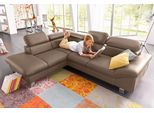 Ecksofa COTTA "Driver L-Form", stein, B:268cm H:73cm T:214cm, Kunstleder SOFTLUX;LEDER BEEFY (ein abgedecktes Spalt-Rindsleder) im Sitz und Rücken (Korpus in Kunstleder);Luxus-Kunstleder;Leder Pampas (echtes Rindsleder) im Sitz und Rücken (Rückseite mit Spannstoff bezogen), Sofas, Ecksofa, mit Kopfteilverstellung, wahlweise mit Bettfunktion & Bettkasten