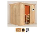 Sauna KARIBU "Sodin", beige (naturbelassen), Saunaofen, externe Steuerung, 9 kW, Saunen, Sauna, Ofen 9 KW externe Strg easy