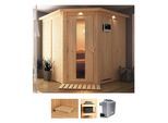 Sauna KARIBU "Jarin", beige (naturbelassen), Saunaofen, externe Steuerung, 9 kW, Saunen, Sauna, Ofen 9 KW externe Strg easy