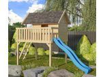 Spielturm AKUBI "Fidel", beige (naturbelassen), Spieltürme, KinderB:198cm H:329,5cm T:243cm, Holzwerkstoff, Spielturm, BxTxH: 198x243x329,5 cm, mit Rutsche in blau, B:198cm H:329,5cm T:243cm