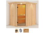 Sauna KARIBU "Clara", beige (naturbelassen), Saunaofen, integrierte Steuerung, 9 kW, Saunen, Sauna, Ofen 9 kW integr. Strg
