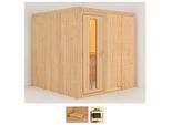 Sauna KARIBU "Rodin", beige (naturbelassen), ohne Ofen, (ohne Ofen), Saunen, Sauna, ohne Ofen