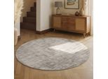 Teppich VIKOSA "Noemi", grau (silber grau), H:10mm Ø:120cm, Viskose, Teppiche, Teppich, Dezenter Glanz, Weich, Seidenoptik, Viskose, Wohnzimmer, Schlafzimmer