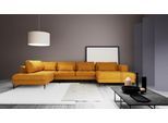 Wohnlandschaft TRENDMANUFAKTUR "Luzi, gemütliches Sofa, extra viel Platz, viele Kissen", orange (golden orange), B:361cm H:80cm T:203cm, 100% Polyester, Sofas, Wohnlandschaft, Designsofa mit tollem Sitzkomfort, Metallfüße schwarz, Breite 361 cm