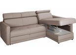 Ecksofa EXXPO - SOFA FASHION "Arles, Federkern, zeitlos, Breite 225cm, L-Form", braun (schlamm), B:225cm H:94cm T:165cm, Kunstleder SOFTLUX;NaturLEDER (echtes Rindsleder) in Sitz und Rücken. Korpus in passendem Kunstleder SOFTLUX bezogen, Sofas, Ecksofa, wahlweise mit Bettfunktion und Bettkasten, inkl. Kopfteilverstellung