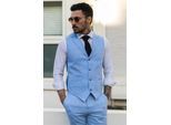 Heren Zomer 2-delige Pak Linnen Formeel Blauwe Vest Broek