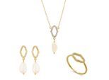 Orphelia 'Normandië' Dames 925 Sterling Zilveren Set: Ketting + Oorbellen + Ring - Gouden SET-7574/G