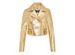 Dames Gouden Cropped Brando Leren Bikerjack - Damascus