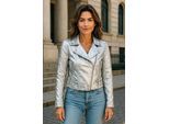 Dames zilveren cropped Brando leren bikerjack - Durban