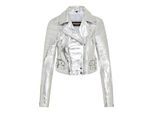 Dames zilveren cropped Brando leren bikerjack - Damascus
