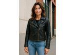 Vintage zwarte klassieke Brando biker leren jas voor dames - Secunda