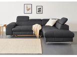 Ecksofa COTTA "Chef L-Form", schwarz, B:257cm H:72cm T:206cm, Luxus-Microfaser (100% Polyester);Kunstleder Softlux;Leder Advantage (abgedecktes Spalt-Rindsleder), Rückseite mit schwarzem Spannstoff bezogen;NaturLEDER (echtes Rindsleder), Rückseite mit schwarzem Spannstoff bezogen, Sofas, Ecksofa, mit Kopfteilverstellung, edle Metallkufen, wahlweise mit Bettfunktion