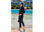 Schwarzes Burkini-Set mit vollständiger Abdeckung und bescheidener Badebekleidung