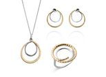 Orphelia 'Bastien' Dames 925 Sterling Zilveren Set: Ketting + Oorbellen + Ring - Zilver/Goud SET-7499