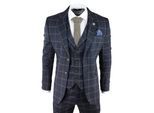 Heren Marineblauwe Geruite 3-delige Tweed Pak Peaky Blinders 1920s Gatsby Tailored Fit