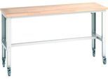Bott Werkbank Cubio, 4 Lenkrollen, höhenverstellbar, Buche-Massiv, B 2000 x T 750 mm, bis 300 kg, lichtgrau RAL 7035