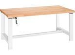 Bott Systemwerkbank cubio, manuell höhenverstellbar per Handkurbel, Buche-Multiplexplatte geölt, B 1500 x T 750 x H 1060 mm, 400 kg, lichtgrau RAL 7035