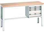 Bott Werkbank Cubio, manuell höhenverstellbar, Buche-Multiplexplatte, B 2000 x T 750 x H 740-1140 mm, bis 600 kg, lichtgrau RAL 7035