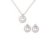 Orphelia 'Azalea' Dames 925 Sterling Zilveren Set: Ketting-Hanger + Oorbellen - Zilver/Rosé SET-7095/1