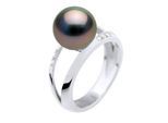 Armreif-Ring-Schmuck 0,06 cts – Weißgold – echte Tahiti-Zuchtperle rund 9–10 mm