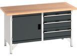 Bott Kastenwerkbank KW-1578-2.3, 3 geschlossene Schubladen, Flügeltür, Buche-Multiplexplatte, 1500 x 750 x 840 mm, anthrazit/lichtgrau