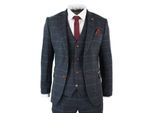 Heren 3-delig marineblauw visgraat geruit vintage pak