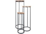 Home67 Plantentafels sam rond set van 3 bruin mangohout