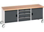 Bott Kastenwerkbank cubio, 4 Lenkrollen, 3 Schubladen, Buche-Multiplexplatte, B 2000 x T 750 x H 840 mm, anthrazit/lichtgrau