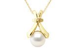 Halskette Schmuck Diamant 0,01 Karat Gelbgold und echte Süßwasser-Zuchtperle Knopf 6-7 mm