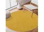 Muratap Uni rond geel vloerkleed – modern laagpolig effen tapijt- 240 cm rond