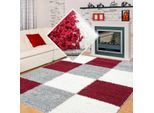 Muratap Basic shaggy geblokt vloerkleed rood / grijs hoogpolig- 200x290 cm