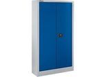 Schäfer Shop Select Materialschrank MSI 16408 , B 800 x T 400 x H 1585 mm, 3 Böden, Stahl, weissaluminium RAL 9006/enzianblau RAL 5010