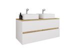 VCM 3-tlg. Doppelwaschtisch Cosila mit 2 Keramikbecken – Badschrank mit 2 Softclose-Schubladen, Maße Waschplatz Set: H. 51 x B. 111 x T. 51 cm, Cosila-A