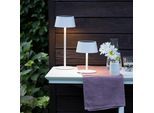 LED Außen-Tischleuchte OTTO HOME "Oddny - Tischlampe 2er Set mit Solar u. Akku", weiß, H:30cm Ø:12,5cm, Leuchten, 30 cm, aufladbar ü. Solar & USB, 3000 K, dimmbar, IP44, Akkulampe