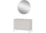 Badmöbel-Set GERMANIA "Laurino", kaschmir, B:80cm H:200cm T:34cm, Glas, Holzwerkstoff, Metall, Kastenmöbel-Sets, Badmöbel-Set, mehrteiliges Set mit Waschbeckenunterschrank und rundem Spiegel