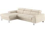 Ecksofa COTTA "Komaris L-Form, B: 244 cm", ivory, B:244cm H:72cm T:166cm, 88% POLYESTER (PES) 12% POLYAMID (PA), Sofas, Ecksofa, mit Kopfteilverstellung, optional Bettfunktion, Bettkasten & Licht