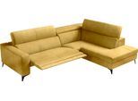 Ecksofa EGOITALIANO "Edith, Designsofa mit hohem Sitzkomfort, Breite 269cm, L-Form", gelb, B:269cm H:96cm T:203cm, Luxus-Micofaser Lederoptik (100% Polyester) ist ein neues technisches Gewebe mit einem visuellen und taktilen Aspekt, der dem Nubuk sehr nahe kommt, mit innovativen Eigenschaften. Seine außerordentliche Weichheit kommt von einem exklusiven Produktionsprozess, der Unreinheiten und Unre