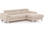 Ecksofa COTTA "Komaris L-Form, B: 244 cm", beige, B:244cm H:72cm T:166cm, Microfaser PRIMABELLE (100% Polyester);Kunstleder SOFTLUX(100%Polyurethan);Feinstruktur (100% Polyester);Kunstleder SOFTLUX/Struktur (100%Polyurethan, 90%Polyester, 10% Polyacryl), Sofas, Ecksofa, mit Kopfteilverstellung, optional Bettfunktion, Bettkasten & Licht