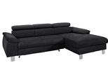 Ecksofa COTTA "Komaris L-Form, B: 244 cm", schwarz, B:244cm H:72cm T:166cm, Microfaser PRIMABELLE (100% Polyester);Kunstleder SOFTLUX(100%Polyurethan);Feinstruktur (100% Polyester);Kunstleder SOFTLUX/Struktur (100%Polyurethan, 90%Polyester, 10% Polyacryl), Sofas, Ecksofa, mit Kopfteilverstellung, optional Bettfunktion, Bettkasten & Licht