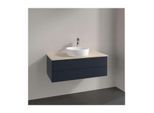 Villeroy und Boch Antao Waschtisch-Unterschrank L20053HG mit Beleuchtung, 2 Auszüge, 1000 x 360 x 500 mm, Front ohne Struktur, Midnight Blue Matt Lacquer / Botticino