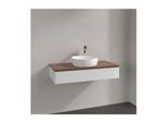 Villeroy und Boch Antao Waschtisch-Unterschrank L09152GF mit Beleuchtung, 1 Auszug, 1000 x 190 x 500 mm, Front mit Struktur, Glossy White Lacquer / Warm Walnut