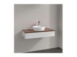 Villeroy und Boch Antao Waschtisch-Unterschrank L09112GF mit Beleuchtung, 1 Auszug, 1000 x 190 x 500 mm, Front mit Struktur, Glossy White Lacquer / Warm Walnut