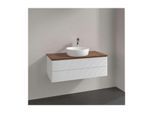 Villeroy und Boch Antao Waschtisch-Unterschrank L20112GF mit Beleuchtung, 2 Auszüge, 1000 x 360 x 500 mm, Front mit Struktur, Glossy White Lacquer / Warm Walnut
