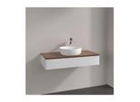 Villeroy und Boch Antao Waschtisch-Unterschrank L09012GF mit Beleuchtung, 1 Auszug, 1000 x 190 x 500 mm, Front ohne Struktur, Glossy White Lacquer / Warm Walnut