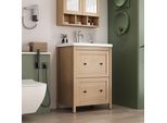 Waschtisch WELLTIME "Stockholm", beige (eiche), B:61,5cm H:88cm T:46,5cm, MDF, Waschtische, Waschtisch, Waschplatz mit 2 Auszügen und Softclose Breite 60cm